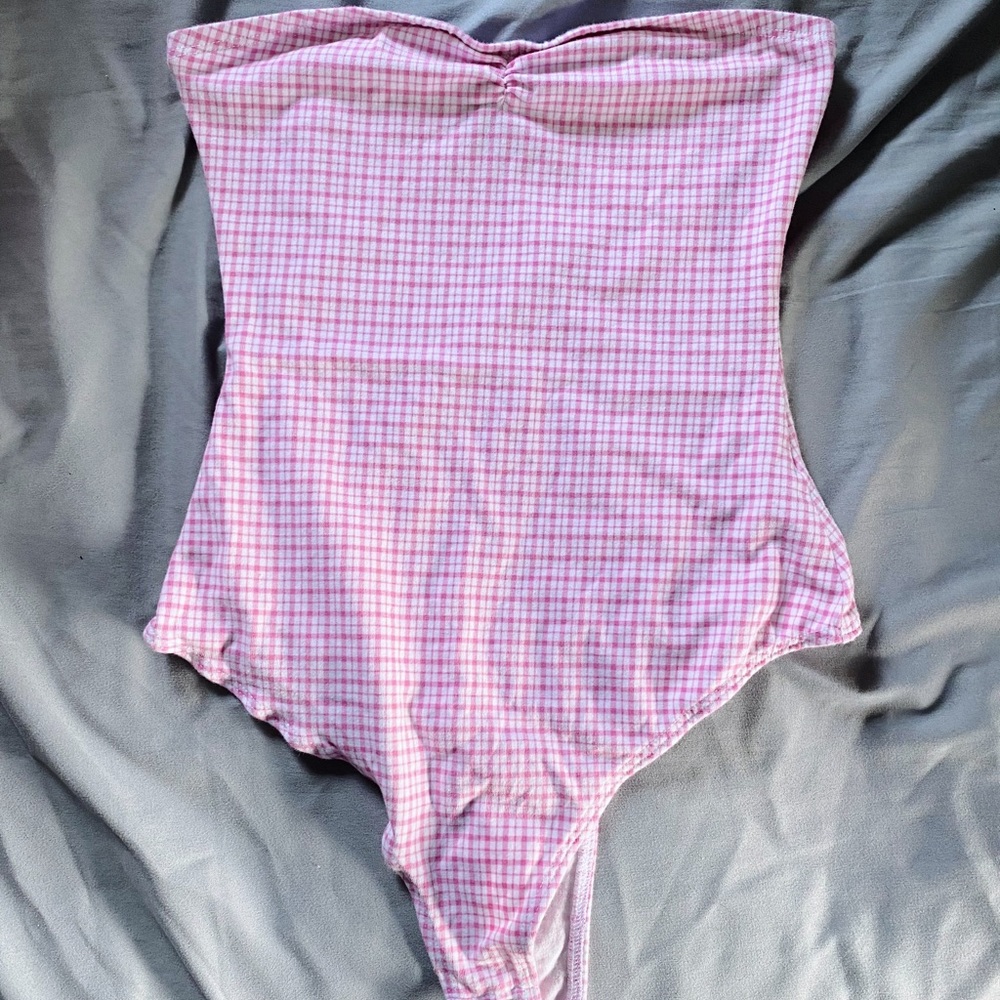 Pink & white checkered body suit